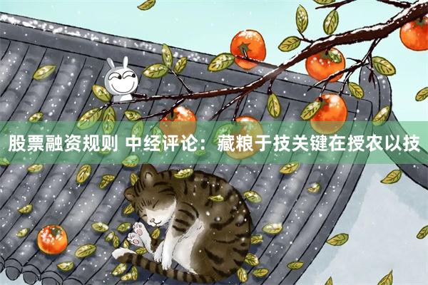 股票融资规则 中经评论：藏粮于技关键在授农以技