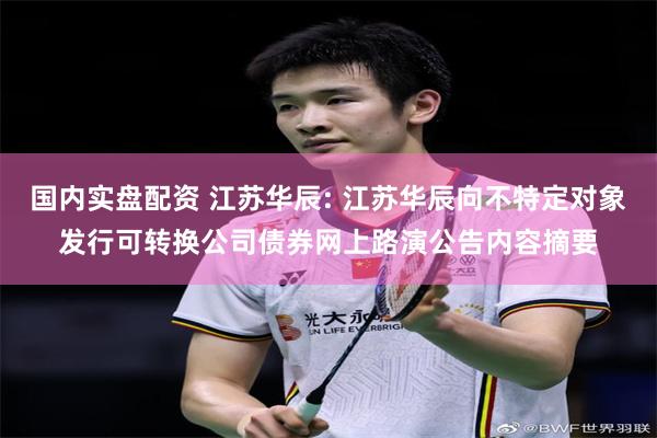 国内实盘配资 江苏华辰: 江苏华辰向不特定对象发行可转换公司债券网上路演公告内容摘要